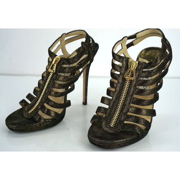 Jimmy Choo Glenys Bronze Metallic Suede Strappy Sandals Size 39 Zip $1050 heels - Picture 6 of 10